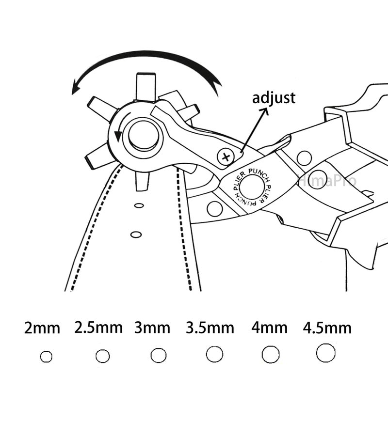 HimaPro مثقاب دوار جلد HimaPro للاحزمة، وأطواق الكلاب، والسرج، والأحذية، وأشرطة الساعات، وغيرها مع مسطرة قياس، ولوحتين مثقوبتين احتياطيتين، ومثقاب معدني صغير - Image 3